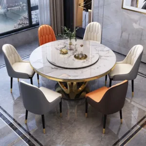 for Marble Light Luxury Dining Table and Chair Set Modern Simple Round Table with Turntable for Home Restaurant Small