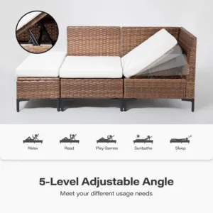 8 Pieces Outdoor Patio Furniture Set, PE Wicker Sectional Conversation Sofa with Adjustable Backrests, Storage Ottoman, Custom