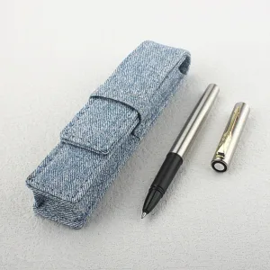 Stainless Steel Metal Rollerball Pen Silver Signature Ballpoint Pen With Denim Pen Pouch Business Office Writing Gift Stationery