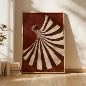Retro Poster, Abstract Female, Bold Red Art Print, Simple Striped Dress, Canvas Painting, Living Room Home Decoration