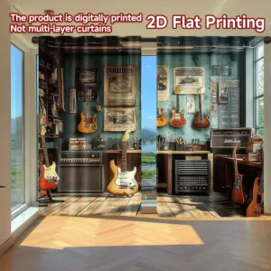 2D flat printing 2pcs Drapes Guitars in Workshop Digital Printed Polyester Drapes Festive Wall Decor for Photo Booths & Events