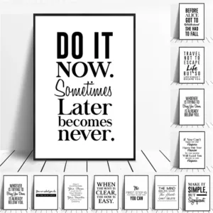 1pc frameless Canvas painting Canvas Painting Positive Energy Phrases Motivational Words Quote Poster Black and White Minimalist