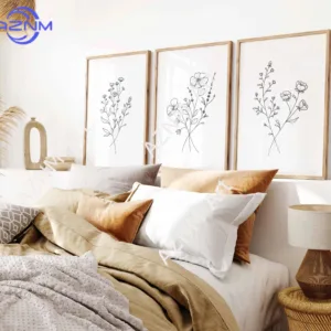 1PC/3PCS Flower Line Art Wildflower Wall Art Black and White Floral Print Neutral Wall Art Botanical Flower Minimal Wall Decor