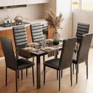 Bealife Kitchen Dining Table Set for 6, Tempered Glass 7 Piece Table and Chairs Set Modern for Home, Kitchen, Living Room