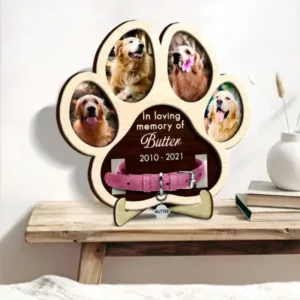 Wooden Paw Shape Multi-Picture Pet Memorial Photo Frame Portable Display for Bedroom Car Remembrance of Lost Dog Or Cat
