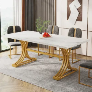 Tribesigns 63-Inch Rectangular Dining Table for 4 to 6, Modern Kitchen Table with Faux Marble Table Top, White Dinner Tables