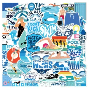 50pcs Cool Summer Sports Swimming Stickers DIY Phone Laptop Luggage Skateboard Waterproof Graffiti Decals Fun for Kid Gift