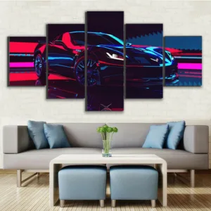 5 Pieces Canvas Wall Art Corvette Super Car Poster Painting Living Room Modern HD Home Decor Artwork Bedroom Modular Picture