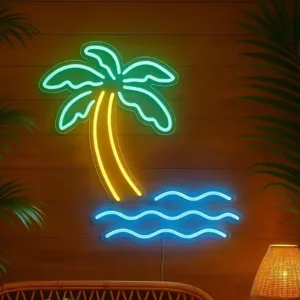 Palm Tree Neon Sign Tropical Beach View Landscape Neon Hawaiian Style Home Hotel Restaurant Art Decor
