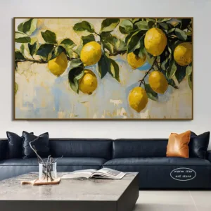 Lemon Tree Branch White Blue Porcelain Orange Poster Italian Vintage Canvas Painting Picture Print for Living Room Home Decor