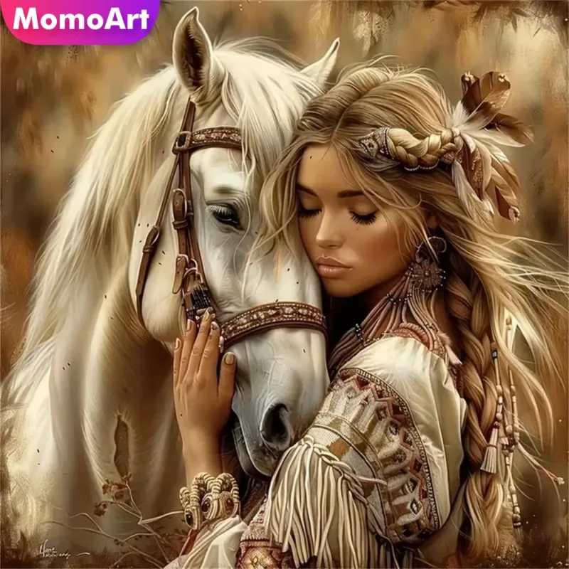 Momoart Diamond Painting Girl Portrait Kid Acrylic Craft Supplies DIY Character Diamond Mosaic Horse Cross Stitch Handmade Gift