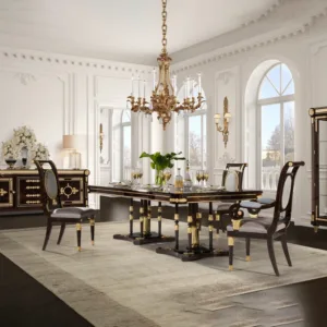 !@Heavy Duty Classic Palace Royal Furniture Dining Room Table Set Rectangle Carved Solid Wood Veneer Luxury Dining Room Furnitur