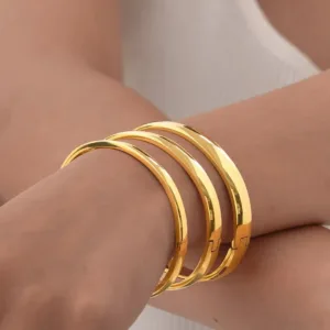4/5.7/7.7mm Stainless Steel Smooth Bracelets Bangles for Women 18K Gold Plated Classic Openable Bracelet Jewelry Accessories