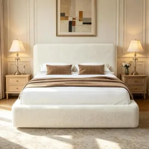 Queen Cloud Bed Frame with Headboard, Boucle Upholstered Low Platform Bed, Anti-Collision Soft Sponge Cushion, for, Customized