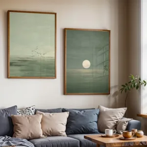 A Two-piece Japanese-style Wall Decoration Set Featuring A Minimalist Sunset Bohemian Print and Scandinavian Zen-inspired Décor