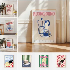 Modern Trendy Retro Vintage Pasta Coffee Espresso Wall Art Prints Canvas Painting Poster Picture For Office Kitchen Home Decor