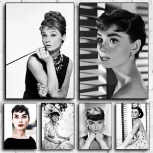 Audrey Hepburn Vintage Black and White Poster Classic Movie Star Canvas Printing Poster Wall Art Retro Decoration Home Art Decor