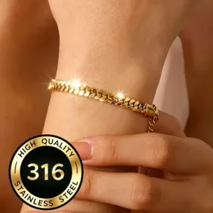 1pc Luxury-style Snake Bone Bracelet, Stainless Steel Fade-resistant Thickened Chain, Unisex Fashion Gold-plated Wedding Jewelry