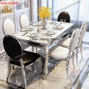 N138Marble dining table and chair set modern rectangular stainless steel diningtable 6 people small apartment rock slab dining t