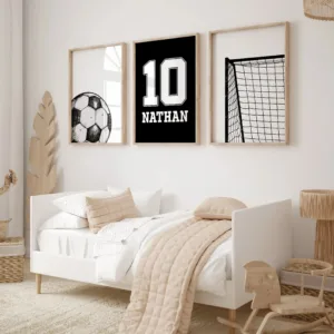 Custom Name and Number Soccer Wall Art Posters Boys Bedroom Decor Soccer Prints Set of 3 Sport Gift Personalized Artwork Poster