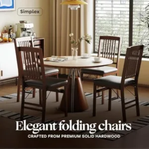 SIMPLEX Folding Wood Dining Chairs, Padded, No Assembly,4 Pack | Solid rubberwood frames support 400 lb each;PU leather cushions