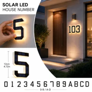 Waterproof Solar House Number Light Modern LED Address Sign with Light Sensor for Outdoor Home Door Yard Wall Decoration Use Set