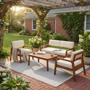 Christopher Knight Home ® 2-Pieces Outdoor Sofa Set with Cushions Outdoor Loveseat & Coffee Table Set,Teak