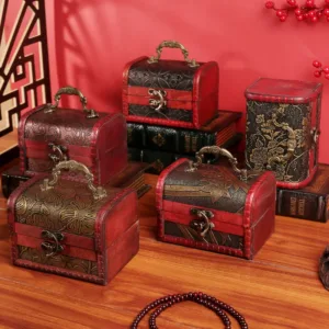 Hot-Selling Antique Retro Wooden Crystal Packaging Box with Green Stone - Yuan Datou Jewelry Storage Box