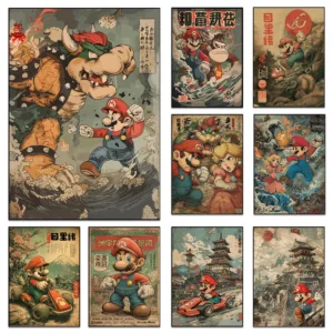 Retro Japanese Ukiyo-e Canvas Wall Art Vintage Japan Anime Poster Print Game Wall Decor Cartoon Character Canvas Painting Gift