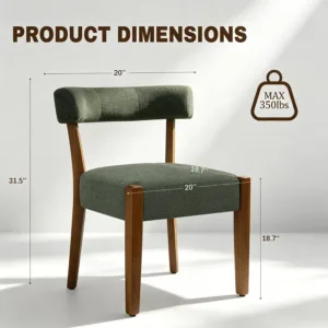 Set of 4 Mid‑Century Modern Upholstered Dining Chairs, Green Fabric & Walnut Wood Frame for Kitchen & Dining Room, Custom