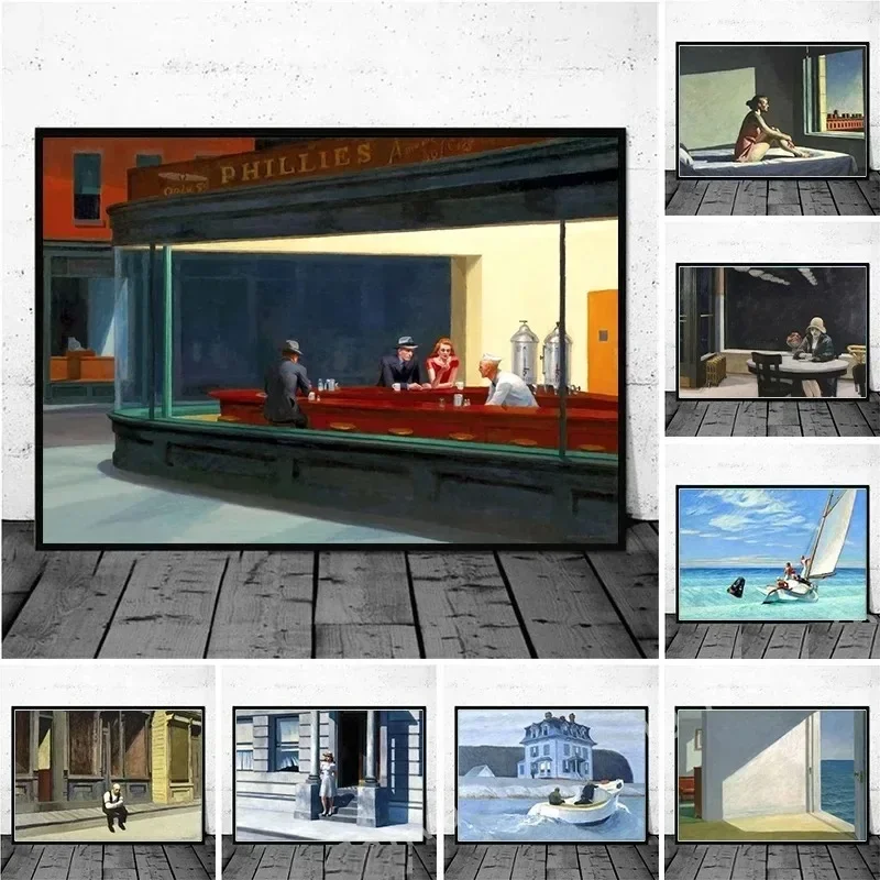 Edward Hopper Famous Realistic Master Art Nighthawks Life Landscape Aesthetic Canvas Painting Wall Art Picture Room Decoration