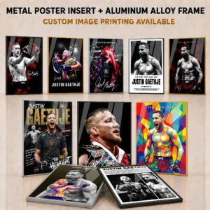 Justin Gaethje Framed Metal Print Customized Photo Intense MMA Action Style Wall Art For Home Gym And Training Room Fan Gift