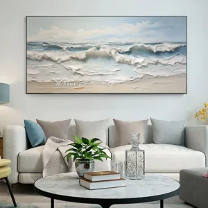 Arthyx,Handpainted 3D Knife Sea Wave Oil Painting On Canvas,Modern Art Abstract Texture Seascape Poster,Wall Pictures,Home Decor