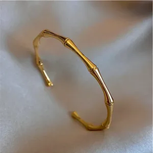 Stainless Steel Gold Color Bamboo Joint Bangles 2026 Trend Bracelet for Women Men Romantic Party Gift Fashion Jewelry