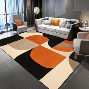 VIKAMA Luxury Orange and Black Living Room Rug Suitable for bedrooms and sofa areas Machine washable home rug
