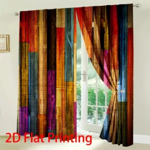 2D Flat - 2D Flat - 2pcs of 2D Flat Printed Curtains for Christmas Decoration with Colorful Wooden Board Pattern