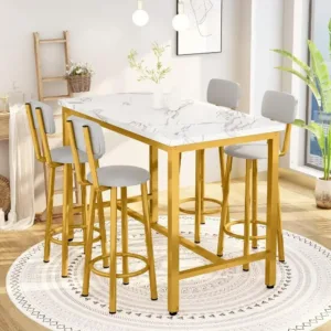 # Hot Dining Table Set For 4, Bar Tables And Chair Sets Faux Marble Counter Height Dining Tables Set With 4 PU Upholstered Stool