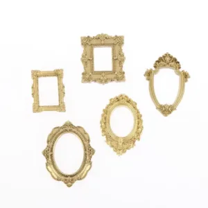 New 5Pcs Small Gold Resin Frames Mini House Nament Photo Props Vintage Charm Frame Miniature Picture Frame Decor Accessories