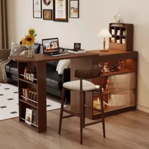 Space-Saving Vintage Extendable Bar Table with Sideboard Living Room Entrance Partition Sofa Side Cabinet for Small Apartment