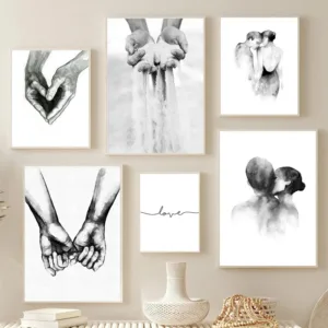 Nordic Black White Kiss Hand Picture Wall Art Canvas Printing Minimalist Abstract Poster Love Quotes Painting Home Decor