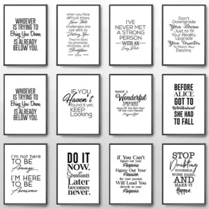 Canvas Painting Positive Energy Phrases Motivational Words Quote Poster Black and White Minimalist Wall Art Pictures Home Decor
