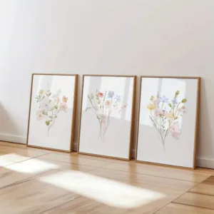 3pcs Frameless,Retro Poster,Pastel Floral Art Printing,Healing Wildflower Bouquet Canvas Painting,Perfect Decor for Living Room