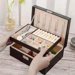 1pc Simple Double-layer Jewelry Storage Box For Ring Necklace Storage With Lock Decoration