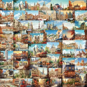 50-Piece Set No Duplicates: Nostalgic Vintage European Architecture Travel Scenery Stickers - Decor RecordingYourLife Store