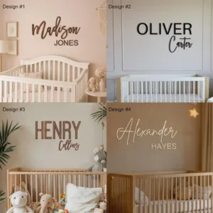 1pc Personalized Wooden Name Sign Custom Script Wood Letters Madison Jones for Nursery Kids Bedroom Wall Decor Newborn Baby Gift
