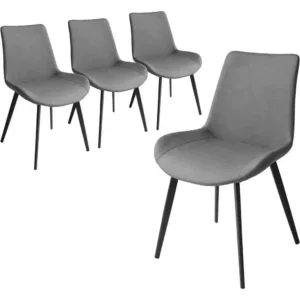 Set of 4 Modern Dining Chairs with Faux Leather Upholstered Seats and Metal Legs (Grey)