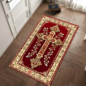 Luxury Red Gold Cross Prayer Rug Orthodox Church Altar Floor Mat Religious Worship Carpet Sacred Home Decoration Area Rug