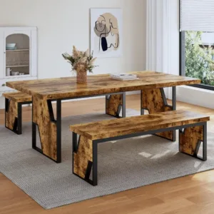 70.8" Wooden Dining Table with 2 Benches Kitchen Table and Chairs, Customized