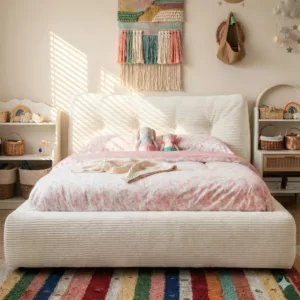 EnHomee Cloud Bed Frame With Detachable Headboard | Full Surround Foam Padding, Fast Assembly & Silent Stable Structure, Premium Bed For Reading Couples