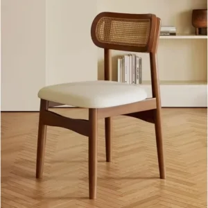 Nordic Style Solid Wood Woven Rattan Chair with Retro Backrest Simple Modern Hotel Dining Wooden Dining Chairse and Kitchen Use